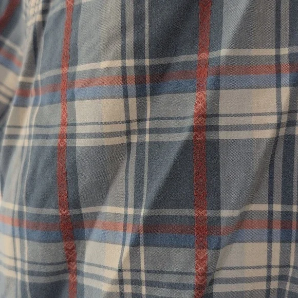 Lucky Brand Western Snap Button Down Short Sleeve Blue Orange Plaid Shirt Large - Picture 7 of 8